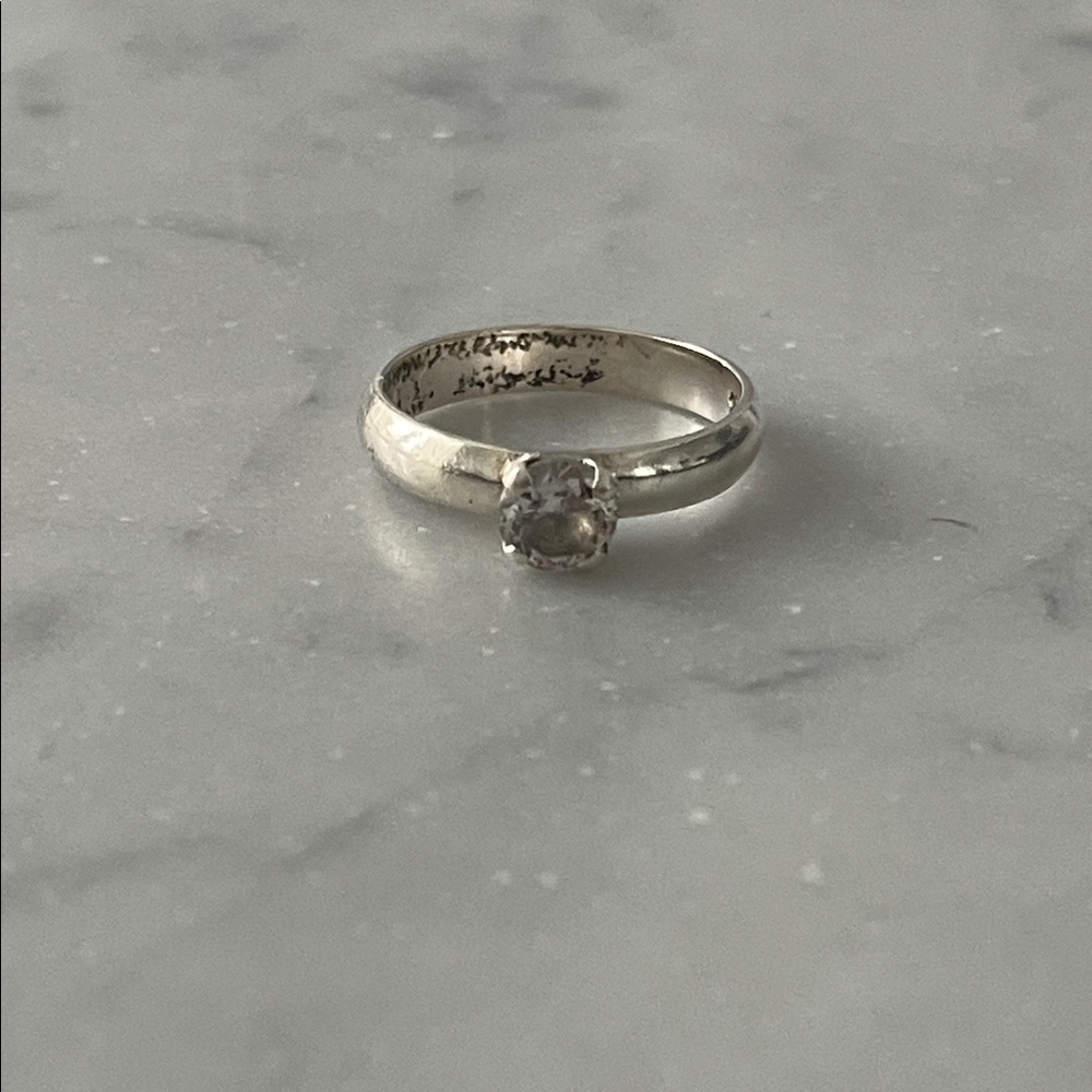Vintage Sterling Silver 925 Solitaire Ring Cubic Zirconia
